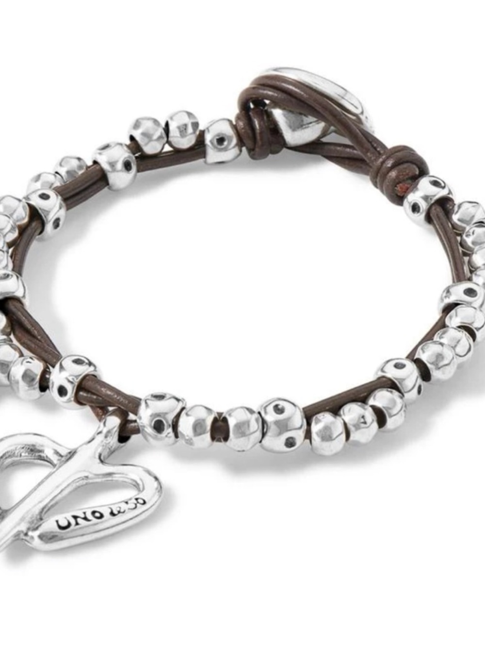 Unode50 Leather and Silver Heart Pendant Bracelet and Charms   NEW